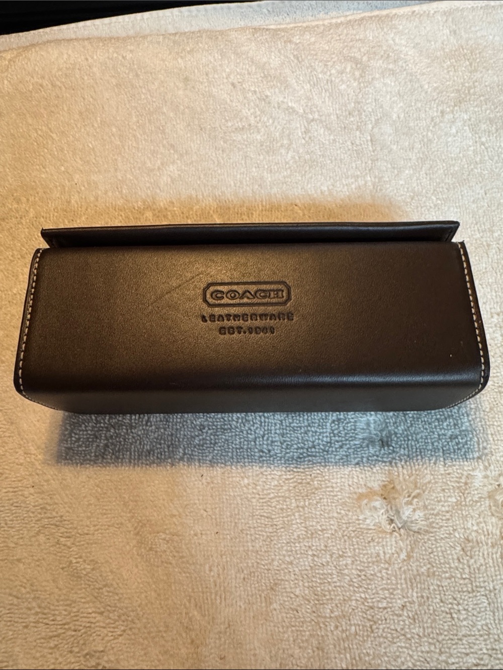 Coach Brown Leather Eyeglass Case with Contrast Stitching